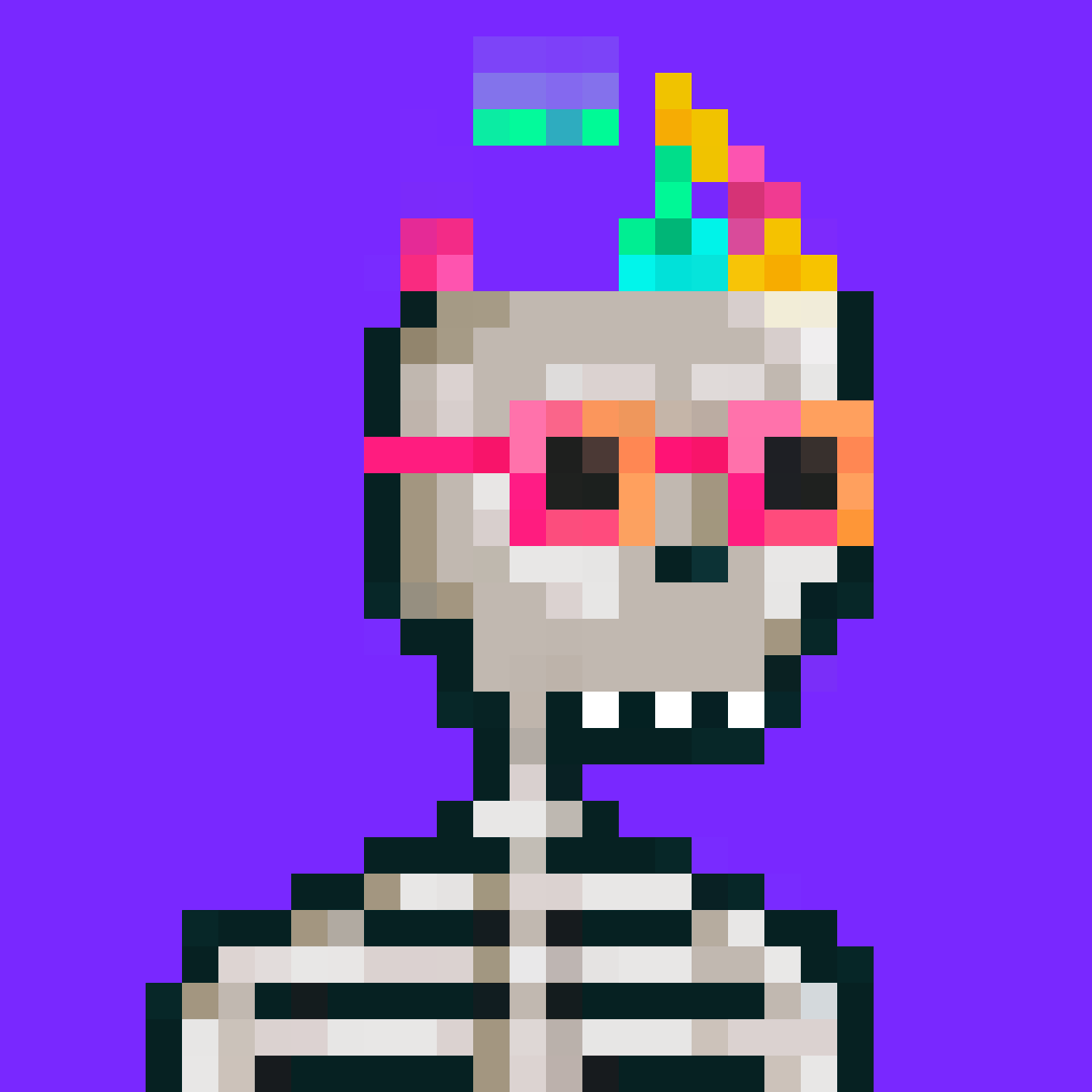 GM #pixelart fam 👋

💀 Skeleton of the day…

💜 Donald - Rank 206. Skull Trait = Tetris 🕹️

🖥️ solbones.com

🎨 Get a Sol Bones NFT! magiceden.io/marketplace/so…

#pixelartist #SolanaNFTs