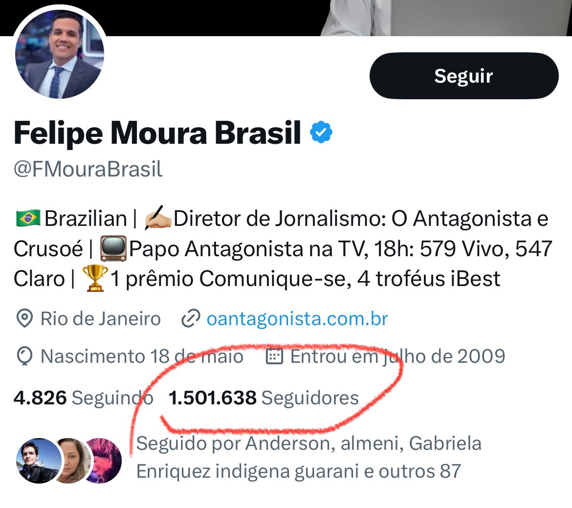MarceloPrado_71's tweet image. Quem são os maiores perfis em total de seguidores e críticos ao bolsonarismo nesta rede social q também são oriundos da pseudo direita?
Nem preciso da IA p responder.