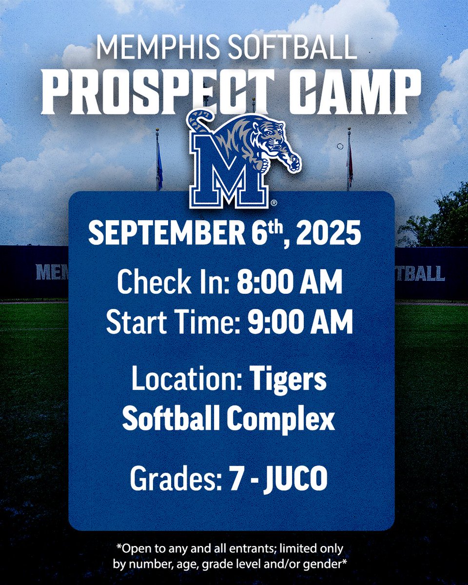 MemphisSoftball's tweet image. Another camp coming up in the 9️⃣0️⃣1️⃣
Sign ups for our prospect camp are now open at the link below ⤵️
🔗 gotigersgo.me/PSC25