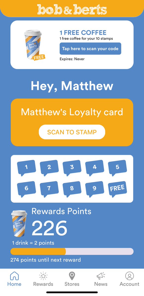 Pontyboy99's tweet image. Loving the new ordering system at @BobandBerts #Dumfries, however, how do we scan our loyalty app to gain our loyalty points and build up to our free drinks? ☕️
From a very loyal customer. 🙌