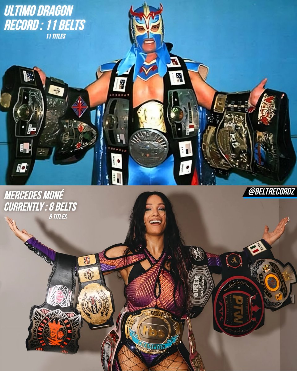 RomanEra0's tweet image. Mercedes Moné is 3 belts away from the Record..