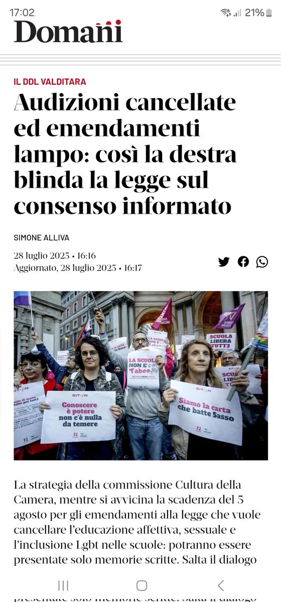 Rossano Sasso (@roxsasso) on Twitter photo Oltre 20 audizioni.
8 giorni di tempo per depositare emendamenti.
La sinistra parla di blitz ma la realtà è che vorrebbero fare ostruzionismo a oltranza.
<a href="/SimoneAlliva/">Simone Alliva</a> perché il suo giornale, lei e i suoi amici di pd, m5s e avs temete così tanto il consenso informato?
Perché Oltre 20 audizioni.
8 giorni di tempo per depositare emendamenti.
La sinistra parla di blitz ma la realtà è che vorrebbero fare ostruzionismo a oltranza.
<a href="/SimoneAlliva/">Simone Alliva</a> perché il suo giornale, lei e i suoi amici di pd, m5s e avs temete così tanto il consenso informato?
Perché