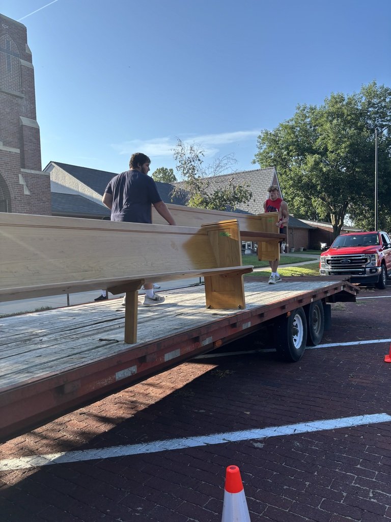 The Thayer Central High School Football Team Helped Grace Lutheran Church This Morning By Carrying All Of The Pews Out Of The Church To Allow For Some Work To Be Done In The Church!  Great Opportunity For Our Team To Assist Members Of Our Community!