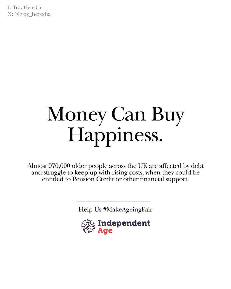 Troy Heredia (@troy_heredia) on Twitter photo Happiness
Here's my second poster encouraging people to speak up for the almost two million older people in financial hardship. #MakeAgeingFair
<a href="/IndependentAge/">Independent Age</a>
<a href="/OneMinuteBriefs/">One Minute Briefs ⏱️</a> Happiness
Here's my second poster encouraging people to speak up for the almost two million older people in financial hardship. #MakeAgeingFair
<a href="/IndependentAge/">Independent Age</a>
<a href="/OneMinuteBriefs/">One Minute Briefs ⏱️</a>