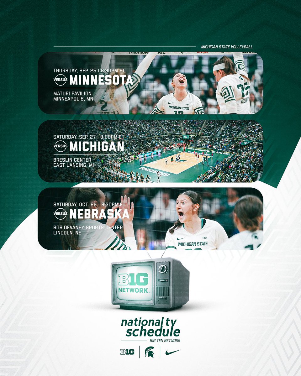 Coming to a big screen near you 🫵📺🏐

3 featured matches, only on the B1G Ten Network.