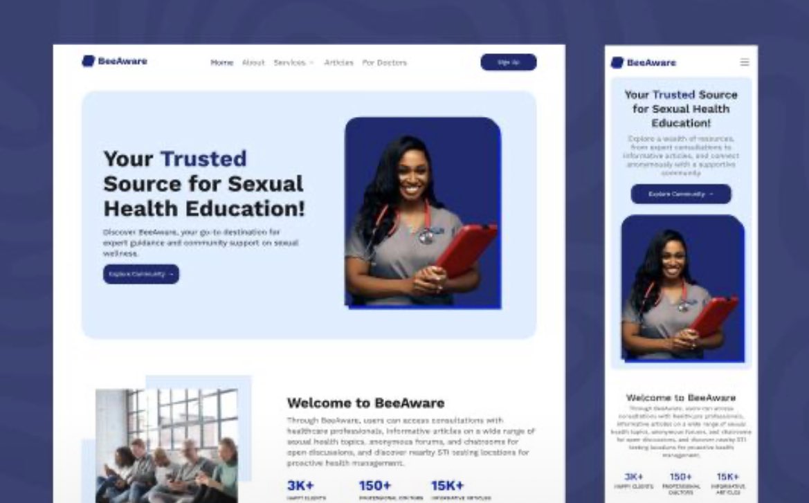 Techie_ego's tweet image. Just wrapped up the homepage for Beeaware… a platform that promotes sexual health education and awareness
The goal >>> Clarity, trust and community
The result >>> Clean, informative and inclusive design that speaks directly to the target users.
Proud of the outcome.