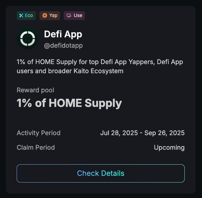 Dar99551's tweet image. Season 2 of @defidotapp is currently live and I will definitely be showing up.
They are dropping 100M $HOME for a 60 day Kaito campaign.
Which is 1% of $HOME total supply...... valued at $3.4 million.
Which is a lot for a 60 day campaign.
From July 28 - September 26
Not sure…