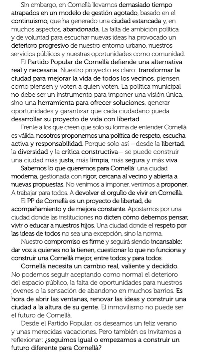 Partido Popular de Cornellà de Llobregat (@pp_cornella) on Twitter photo El <a href="/PP_Cornella/">Partido Popular de Cornellà de Llobregat</a>, la alternativa real y necesaria para #Cornellá. El gobierno de <a href="/PscCornella/">PSC Cornella</a> - <a href="/comunscornella/">Comuns Cornellà</a> está agotado y sólo se dedica a imponer olvidando a los vecinos.
<a href="/ManuelCasadoPP/">Manuel Casado</a>
<a href="/PPBarcelona_/">PP Barcelona</a>
<a href="/PPCatalunya/">PP de Catalunya</a>
<a href="/ppopular/">Partido Popular</a> El <a href="/PP_Cornella/">Partido Popular de Cornellà de Llobregat</a>, la alternativa real y necesaria para #Cornellá. El gobierno de <a href="/PscCornella/">PSC Cornella</a> - <a href="/comunscornella/">Comuns Cornellà</a> está agotado y sólo se dedica a imponer olvidando a los vecinos.
<a href="/ManuelCasadoPP/">Manuel Casado</a>
<a href="/PPBarcelona_/">PP Barcelona</a>
<a href="/PPCatalunya/">PP de Catalunya</a>
<a href="/ppopular/">Partido Popular</a>