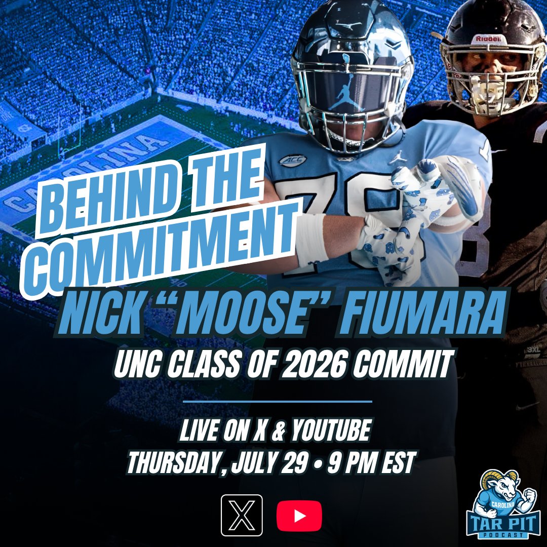 Behind the Commitment with Nick "Moose" Fiumara tomorrow at 9 PM on X and YouTube!

We talk about committing to Bill Belichick as a lifelong Patriots fan, helping set the tone for Belichick's first UNC class, and how his off-field values will shape his impact in Chapel Hill.