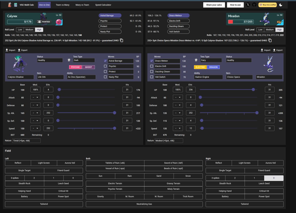 News on VGC Multi Calc

This version introduces usability improvements based on feedback from the previous version. It also adds two new features:

You can now create as many teams as you want.

In the One vs One option, each side has its field settings.

vgcmulticalc.com