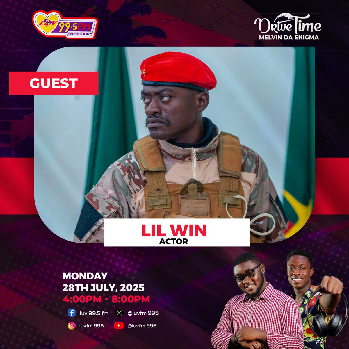 LuvFM995's tweet image. Ghanaian actor &amp;amp; entrepreneur Kojo Nkansah Lil Win joins us today on #DriveTimeOnLuv 

From the big screens to the business scene — he’s done it all and he’s pulling up LIVE!

Tap in w/ @MelvinDaEnigma X @Samuel_Jupitar 

Let’s talk legacy, laughter &amp;amp; life beyond the spotlight.