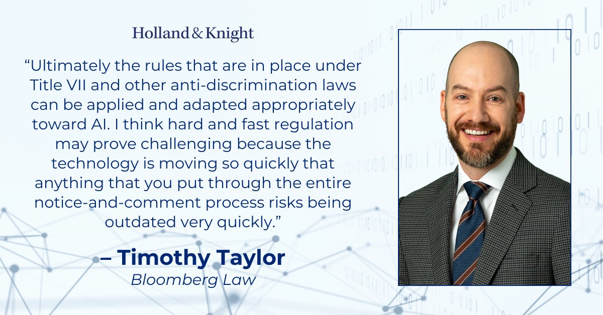 #Labor and #employment atty Timothy Taylor was featured in a <a href="/BLaw/">Bloomberg Law</a> article examining President Donald Trump’s newly released AI Action Plan, which aims to promote U.S. dominance in #artificialintelligence by cutting regulatory barriers and prioritizing worker retraining. Mr.
