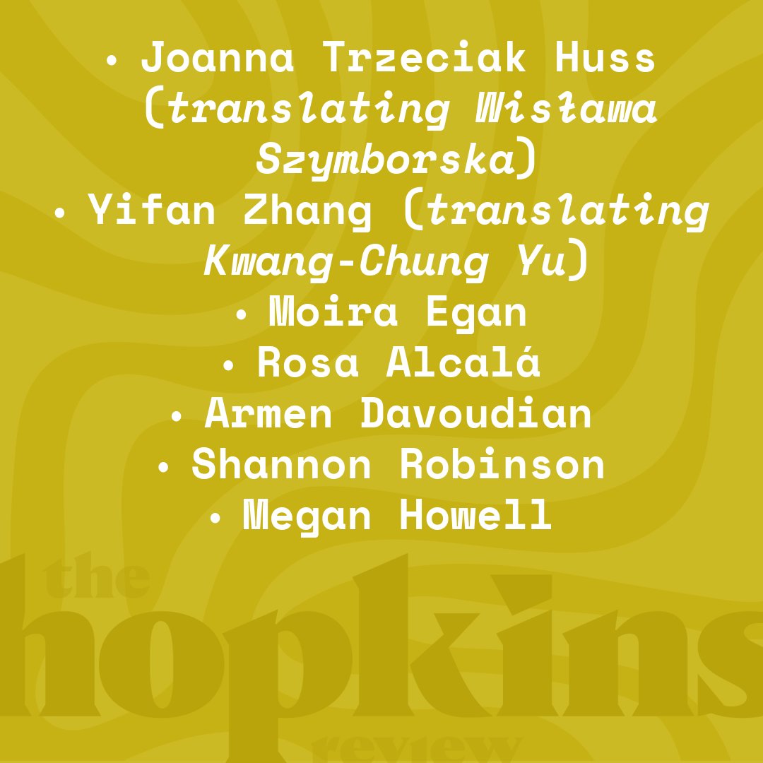 Hopkins_Review's tweet image. We&apos;re happy to celebrate works first published in THR that have received recent honors including selections for Best Literary Translations 2025, Best Spiritual Literature 2024, Best Small Fictions 2025, Best American Poetry 2025, and more!
tinyurl.com/2mdds4t7