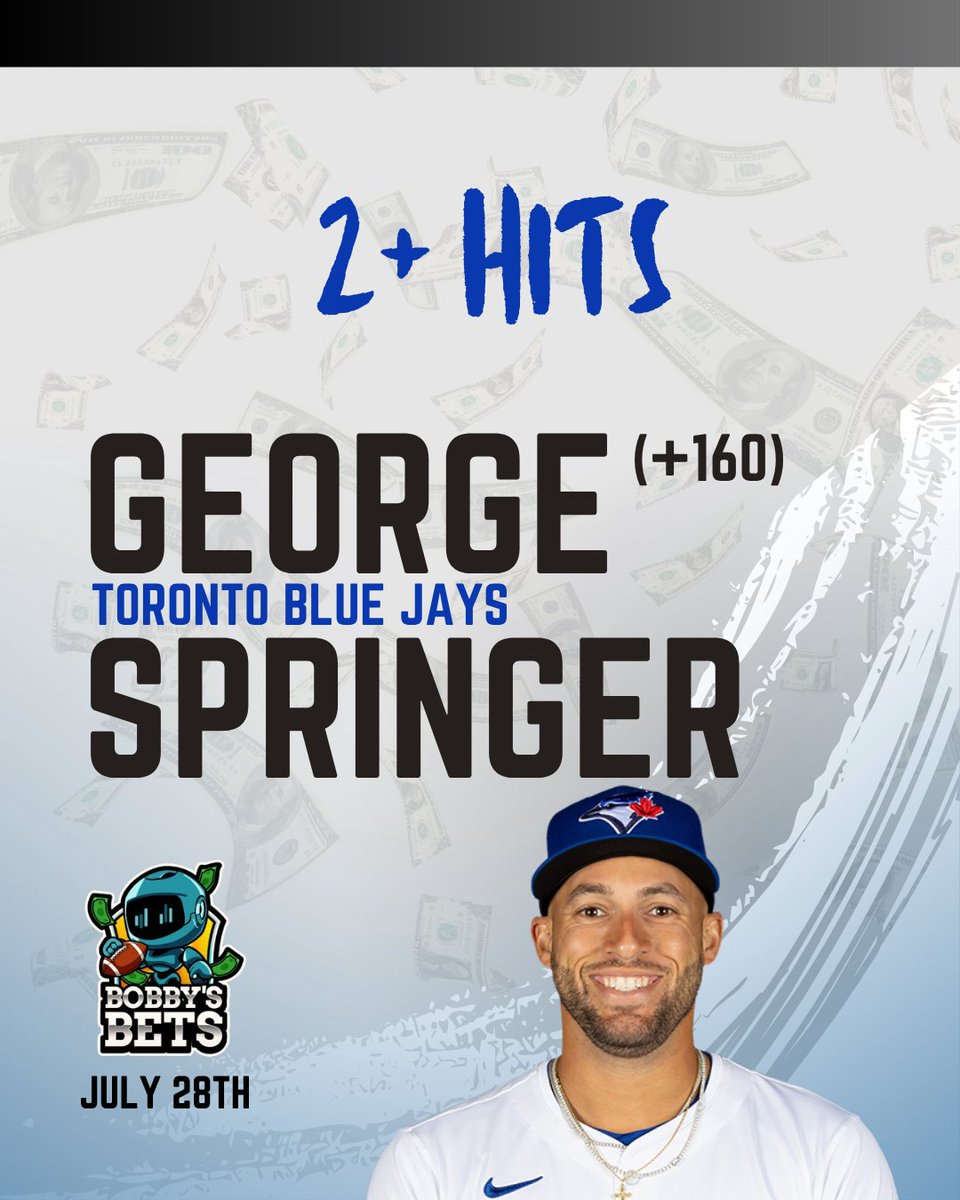BobbyBetBot's tweet image. ๐ Non-Subscriber Sneak Peek
โพ MLB DATA TREND IDENTIFIED
George Springer (Blue Jays)
Over 1.5 hits (+160)
George Springer over 1.5 hits at +160 is looking sharp, especially with his recent hot streakโhitting the over in 6 of his last 8 games.
He's facing Zach Eflin, who givesโฆ
