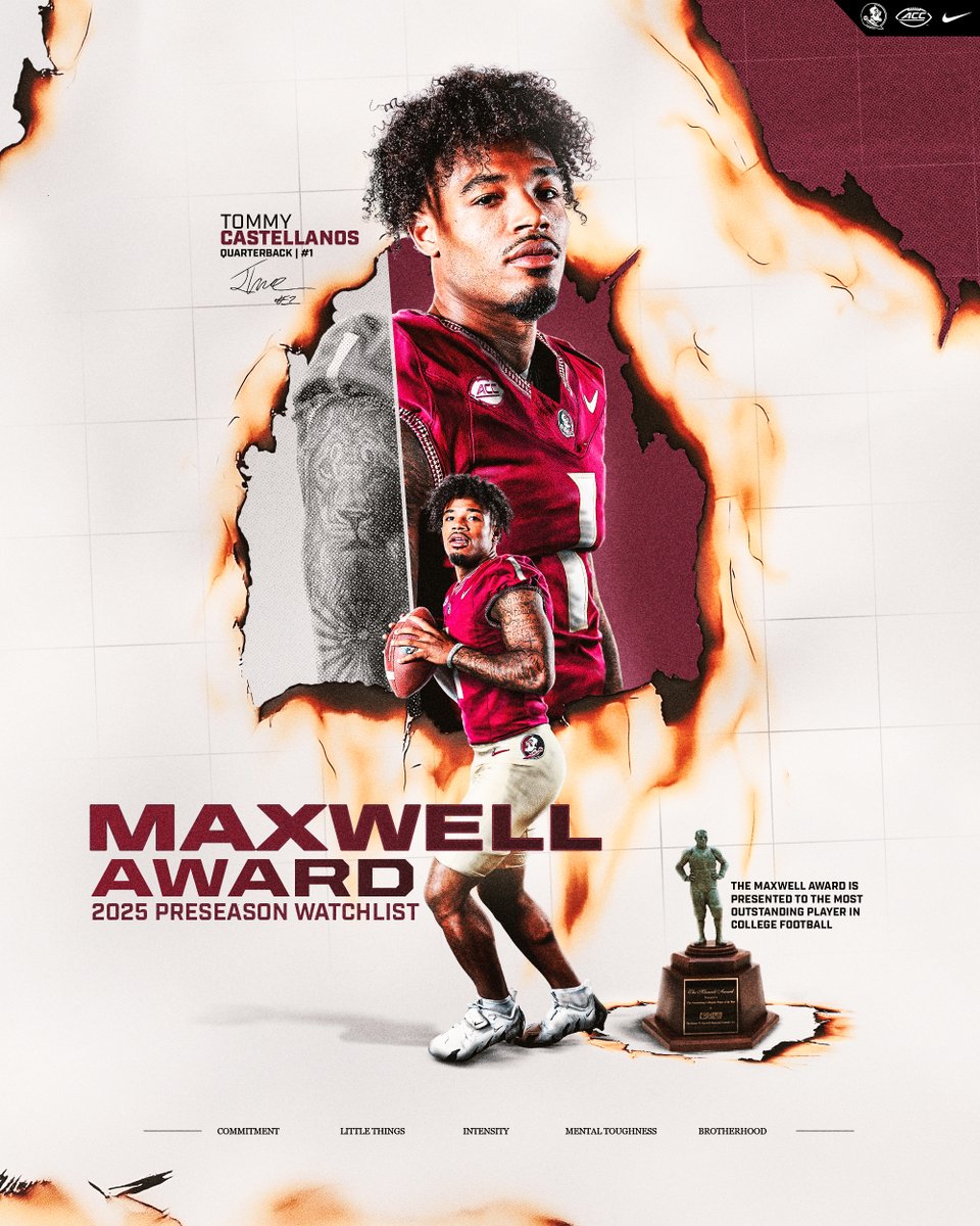 𝓜𝓪𝔁𝔀𝓮𝓵𝓵 𝓐𝔀𝓪𝓻𝓭 𝓦𝓪𝓽𝓬𝓱 𝓛𝓲𝓼𝓽: <a href="/Tommy_casto/">Thomas Castellanos ✪</a> is among the preseason candidates for the award presented to the most outstanding player in college football!

🔗: noles.co/3GZt8WQ

#NoleFamily | #KeepCLIMBing