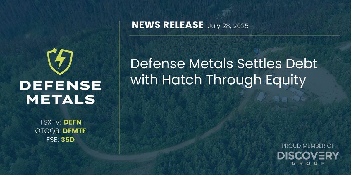 DefenseMetals's tweet image. NEWS: Defense Metals Settles Debt With Hatch Through Equity

Full release: defensemetals.com/_files/ugd/433…

$DEFN.v $DFMTF