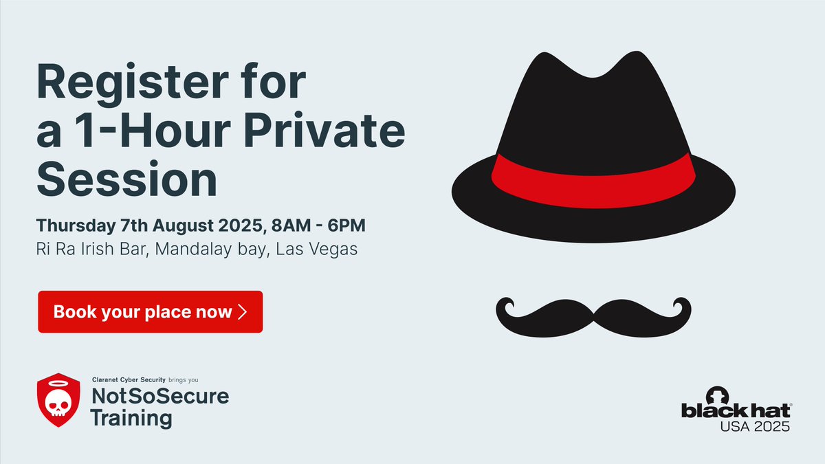 If you're in #Vegas for <a href="/BlackHatEvents/">Black Hat</a> , let's meet! Attend a 1-Hr Private Session and receive a limited edition #ClaranetCyberSecurity Polo Shirt.

🤝 Book a private session here: claranet.com/us/blackhat/us…

#BHUSA #BlackHat2025 #CyberSecurity #MeetUsInVegas #NotSoSecure #RedTeam