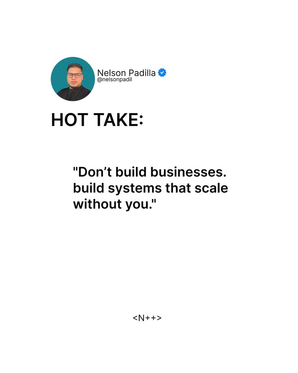 nelsonpadil_'s tweet image. &quot;Most people hustle building businesses that depend on them. The real power is creating systems that keep running and growing when you&apos;re not around. That’s how you win long term. #ScaleOrDie #SystemsOverHustle&quot;