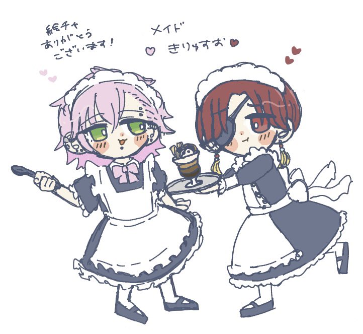 tanoshi_neko's tweet image. きりゅすお絵チャ参加してました〜♡
メイド🌭🫖です🐼