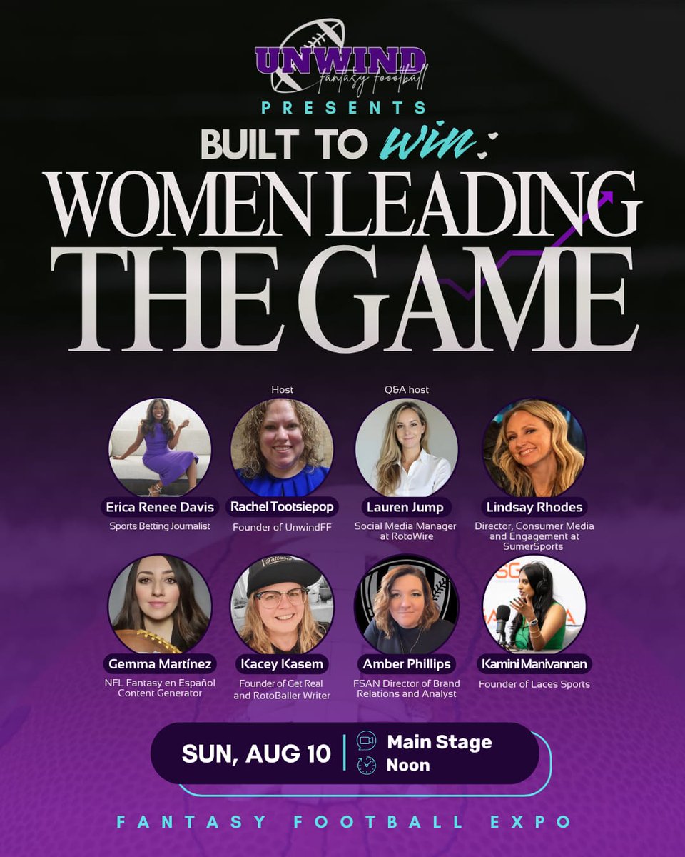 UNWIND (@unwindff) on Twitter photo 🚨 Huge Announcement 🚨
Unwind presents its first- ever panel at <a href="/theffexpo/">The Fantasy Football Expo</a>.
From building brands to delivering top-tier analysis, these powerhouse women are leading and changing the game. You don't want to miss this!
#FFexpo25 #BuiltToWin #WomenInFantasy 🚨 Huge Announcement 🚨
Unwind presents its first- ever panel at <a href="/theffexpo/">The Fantasy Football Expo</a>.
From building brands to delivering top-tier analysis, these powerhouse women are leading and changing the game. You don't want to miss this!
#FFexpo25 #BuiltToWin #WomenInFantasy
