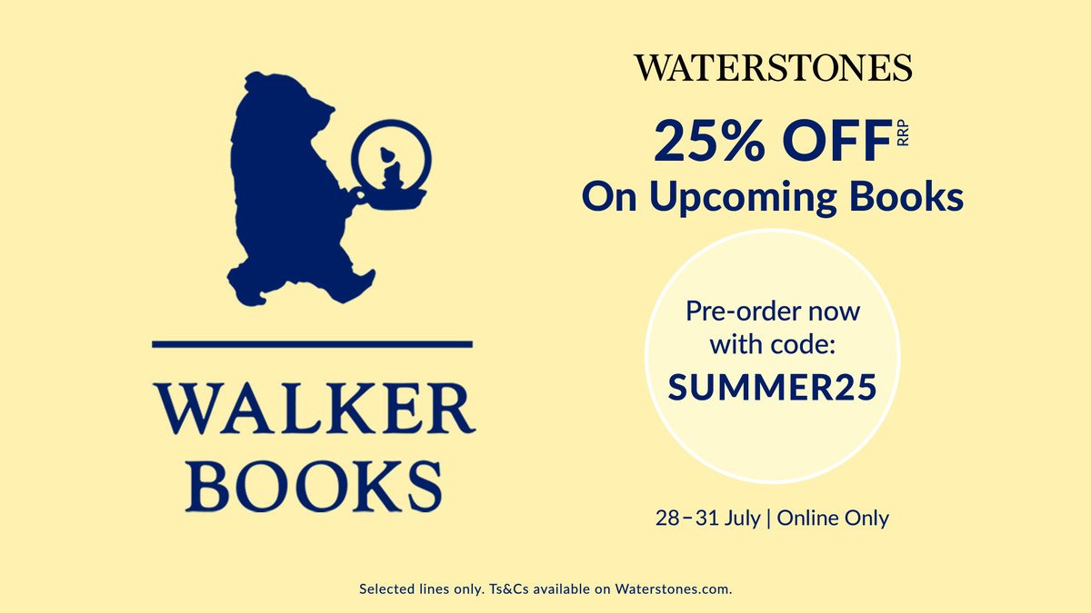 WalkerBooksUK's tweet image. Big news, book lovers! From today until 31 July, @Waterstones is offering 25% off RRP on thousands of upcoming books!
Browse the selection of SIXTY-EIGHT Walker titles and use code SUMMER25 at checkout to receive your 25% off ✨
waterstones.com/campaign/july-…