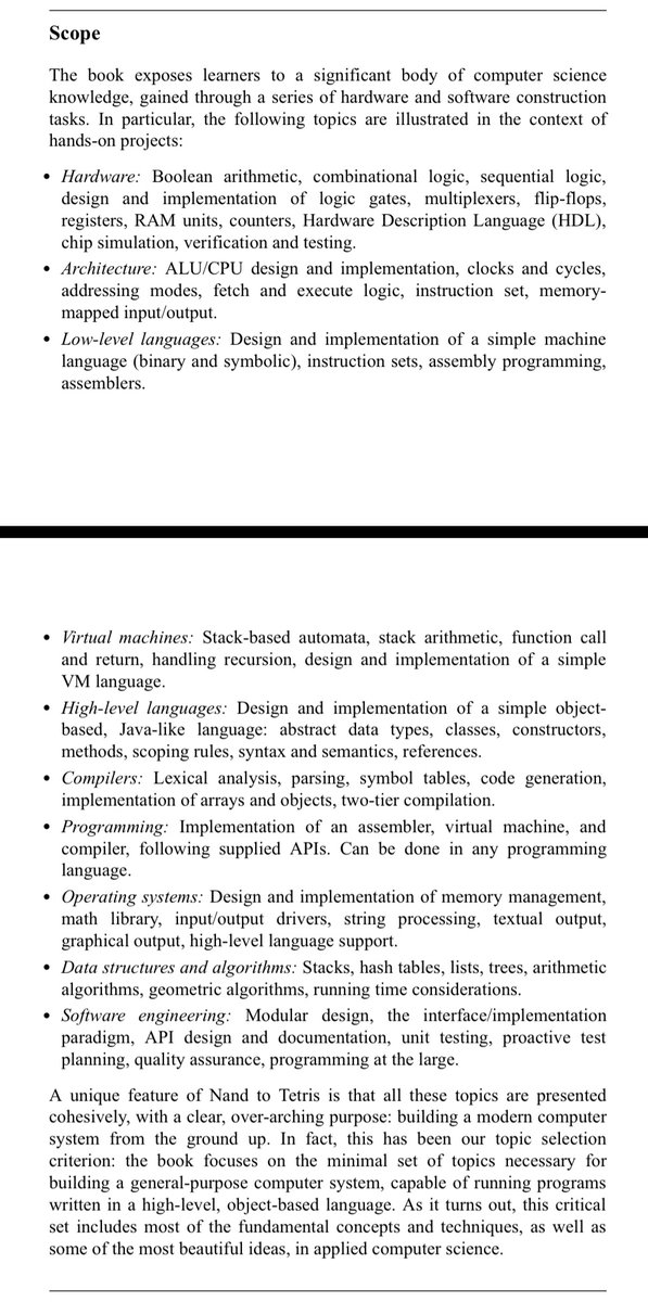 hakilebara's tweet image. I am very excited to start “The Elements of Computing Systems: Building a Modern Computer from First Principles” aka Nand2Tetris.
The scope of this course is insane, looking forward to it :)