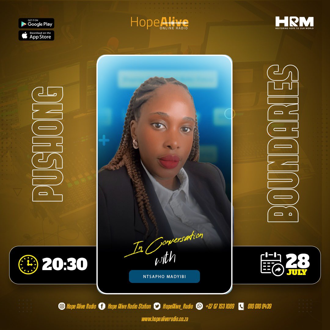 khustazm's tweet image. It’s Monday and time for Pushing Boundaries with Khustaz @HopeAlive_Radio from 20:00-22:00, Coming up at 20:10 we speak to the Steering Committee Member of the Disability(D20) Initiative, Mr Lubabalo Mbeki as part of the G20 programme hosted by South Africa’s 🇿🇦 G20 Presidency.…