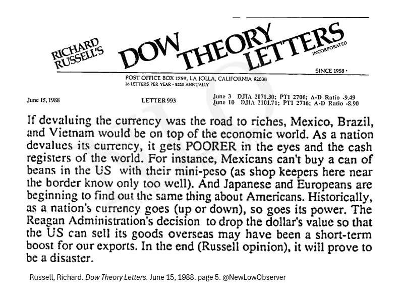 NewLowObserver's tweet image. June 1988: Competitive Devaluation

&quot;If devaluing the currency was the road to riches, Mexico, Brazil, and Vietnam would be on top of the economic world.&quot;