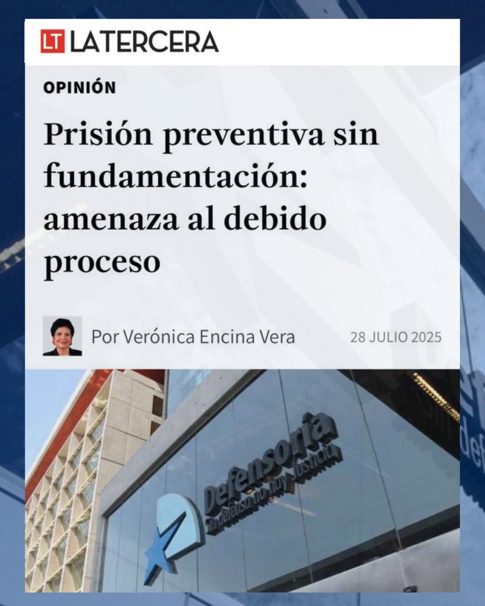 Defensoría Penal Pública (@dpp_cl) on Twitter photo Opinión: "Prisión preventiva sin fundamentación: amenaza al debido proceso".
Lee la columna escrita por la Defensora Nacional, Verónica Encina, y publicada hoy en el diario <a href="/latercera/">La Tercera</a>
dpp.cl/sala_prensa/no… Opinión: "Prisión preventiva sin fundamentación: amenaza al debido proceso".
Lee la columna escrita por la Defensora Nacional, Verónica Encina, y publicada hoy en el diario <a href="/latercera/">La Tercera</a>
dpp.cl/sala_prensa/no…