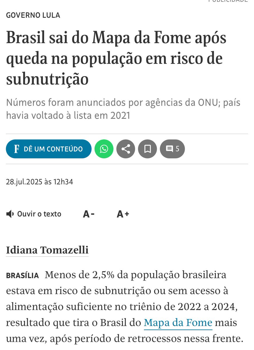 Nada Resiste ao Trabalho 🚀 Não é mera coincidência. Com um governo comprometido em cuidar da população, o Brasil volta a sair do Mapa da Fome.    A nossa guerra sempre foi contra a Fome! Mais uma conquista do Governo do Presidente <a href="/LulaOficial/">Lula</a> ! ❤️🇧🇷