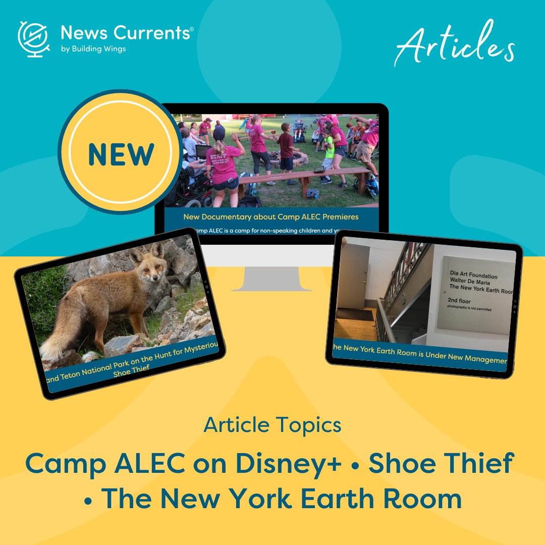 BuildingWingsCo's tweet image. 🎬 Now on Disney+: A new doc highlights Camp ALEC, a summer camp for non-speaking kids using AAC. 💬💙
Also in this week’s News Currents:
🦊 Shoe thief in Grand Teton
🌍 NY Earth Room gets new management
bit.ly/4dbsAIk
#CampALEC #AAC #NewsCurrents #CurrentEvents