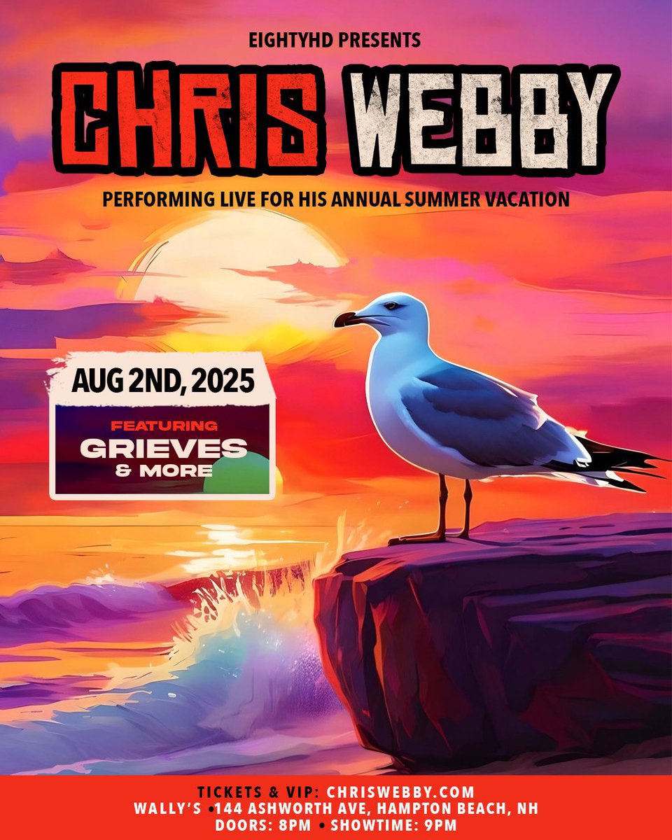 EightyHDMusic's tweet image. .@ChrisWebby takes his annual summer vacation at @AuraMaine THIS FRIDAY before heading to a SOLD OUT @WallysPubNH THIS SATURDAY! 🔥
Secure final tickets now 👉 chriswebby.com/tour
