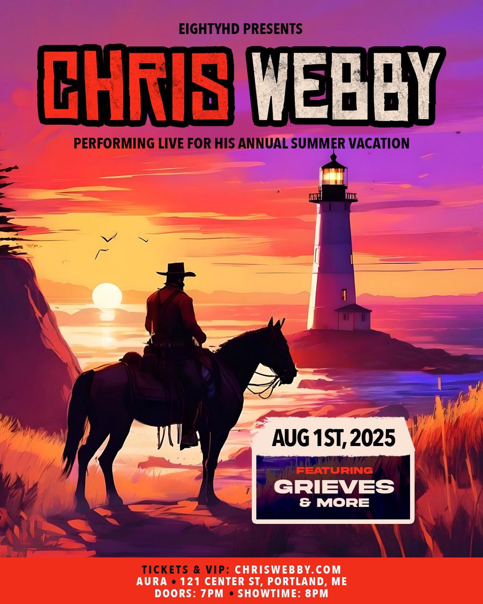 EightyHDMusic's tweet image. .@ChrisWebby takes his annual summer vacation at @AuraMaine THIS FRIDAY before heading to a SOLD OUT @WallysPubNH THIS SATURDAY! 🔥
Secure final tickets now 👉 chriswebby.com/tour