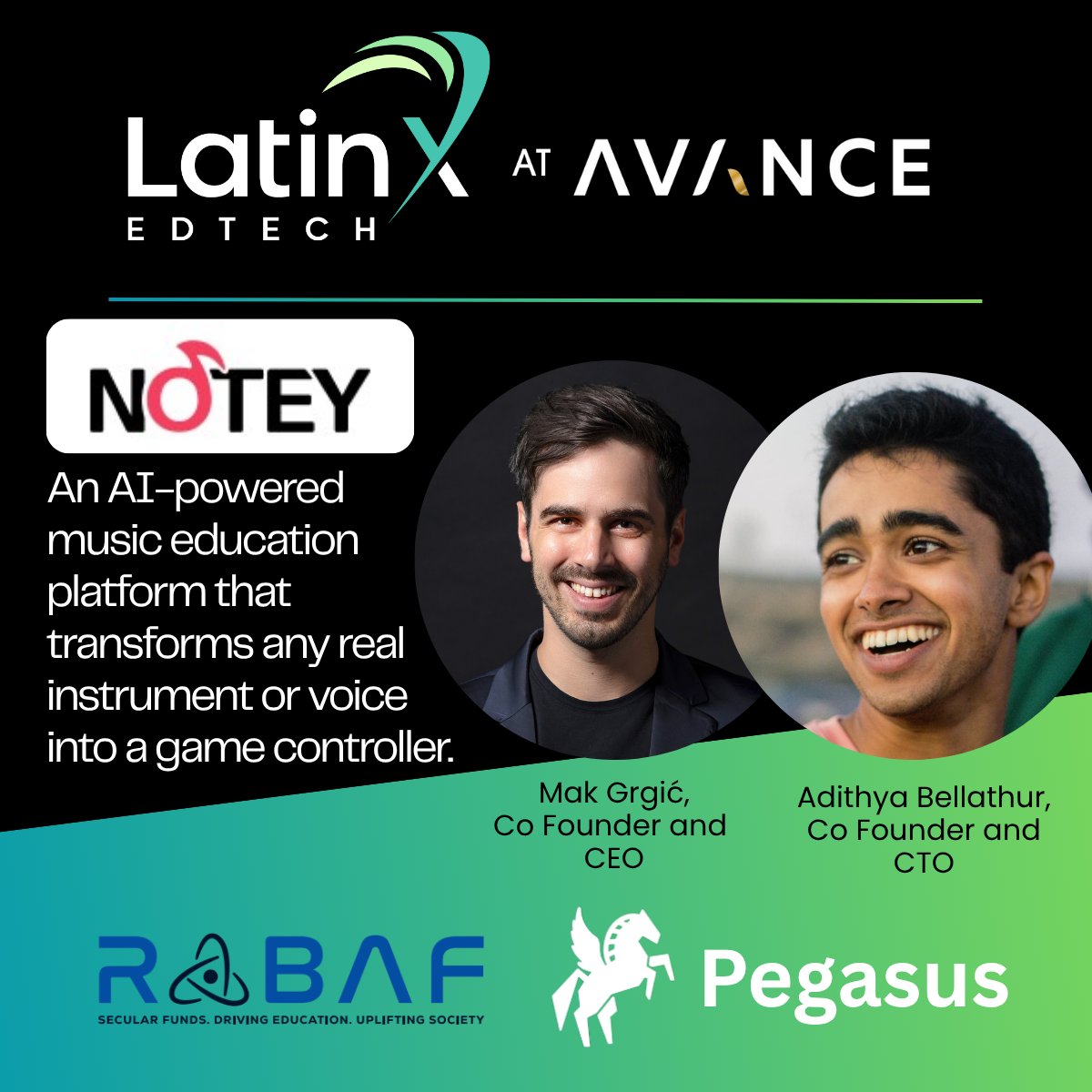STTE Foundation (@sttefoundation) on Twitter photo 🎸 Music meets AI
Notey is pitching at the #PipelinePitch during LatinX EdTech at Avance.
This AI-powered music learning platform turns real instruments into game controllers.
🗓️ Sept 18–20 | San Diego
🎟️ Early bird: $499 thru
July 31 → LatinXEdTech.com
<a href="/edulabcapital/">EduLab Capital Partners</a> 🎸 Music meets AI
Notey is pitching at the #PipelinePitch during LatinX EdTech at Avance.
This AI-powered music learning platform turns real instruments into game controllers.
🗓️ Sept 18–20 | San Diego
🎟️ Early bird: $499 thru
July 31 → LatinXEdTech.com
<a href="/edulabcapital/">EduLab Capital Partners</a>