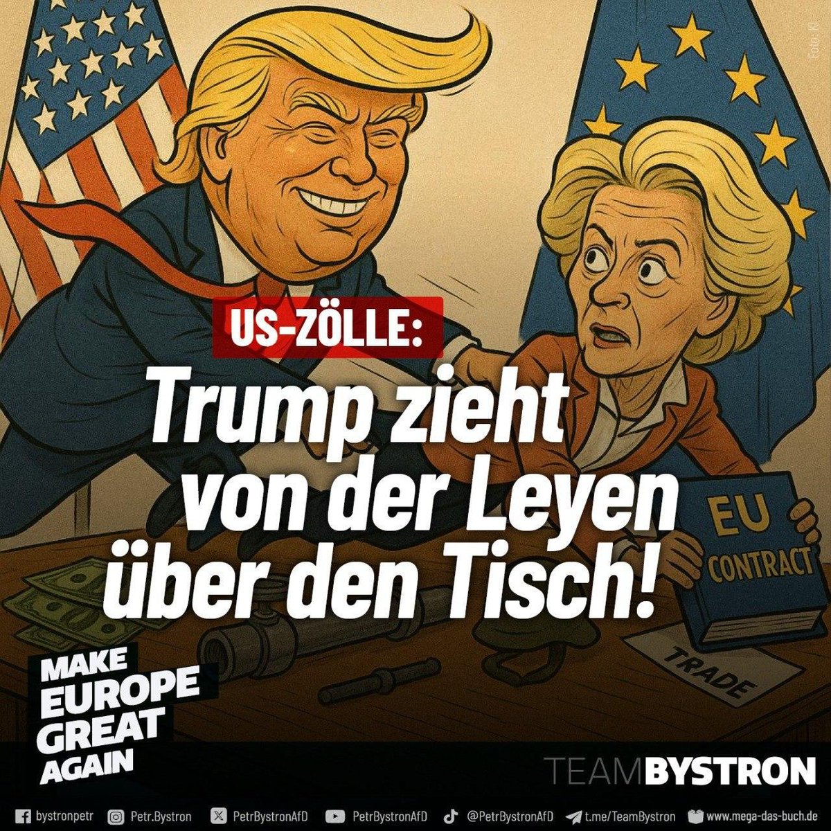 PetrBystronAfD's tweet image. 💀 „Schlag ins Gesicht europäischer Verbraucher“: von der Leyen als Verhandlungsführerin ungeeignet
Die Zoll-Verhandlungen in Washington sind für Europa nicht gut ausgegangen. EU-Kommissionspräsidentin #vonderLeyen hat sich von Deal-Maker Donald #Trump überrollen lassen.…