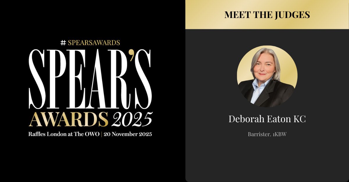 We are delighted to announce that Deborah Eaton KC will once again be a judge at this year’s Spear’s Awards, set to take place on 20 November 2025 at Raffles London at The OWO. Click here for more information: awards-wma.spearswms.com #SPEARSAWARDS