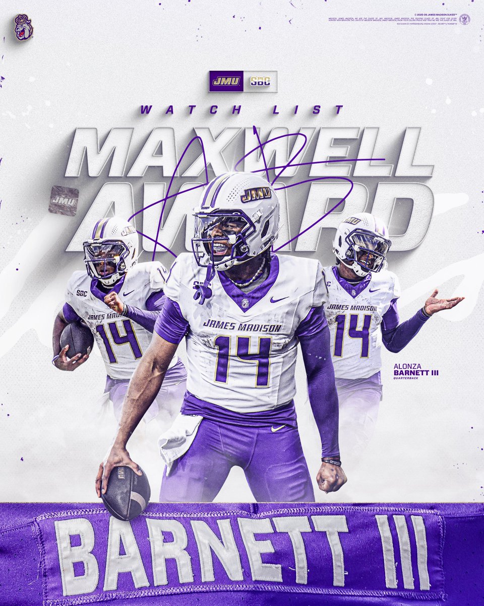 JMU Football (@jmufootball) on Twitter photo watch list szn ๐
Zo earns a spot on the 2025 Maxwell Award Watch List!
๐ฐ tinyurl.com/28rv4a8f
#GoDukes watch list szn ๐
Zo earns a spot on the 2025 Maxwell Award Watch List!
๐ฐ tinyurl.com/28rv4a8f
#GoDukes