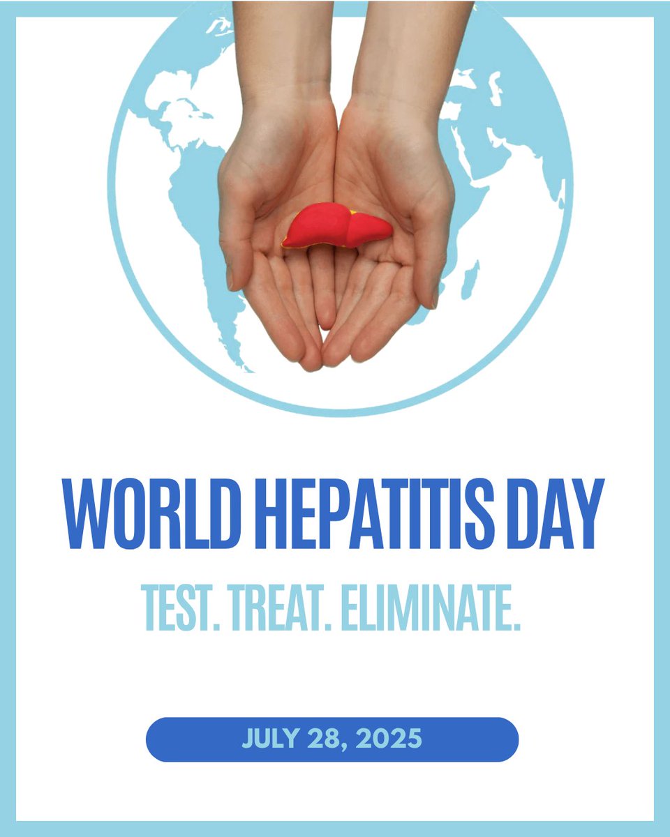 July 28 is World Hepatitis Day! Over 300 million people live with viral hepatitis—many unaware. Early testing, vaccines &amp; treatment save lives. Let’s raise awareness, fight stigma &amp; push for a hepatitis-free future. Knowledge is prevention. #HepatitisAwareness