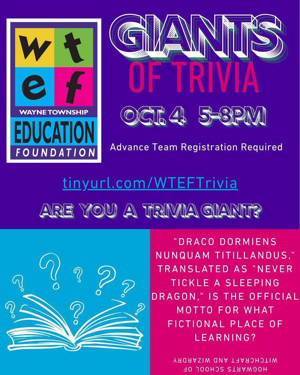 Wayne Township Education Foundation (@waynetwpedfound) on Twitter photo Time to sharpen up your trivia skills with some practice questions!☺️ Our "Giants of Trivia" night is coming up this fall - round up a team and join the fun! buff.ly/uU12qSH #wearewayne <a href="/WayneTwpSchools/">We Are Wayne</a> <a href="/WayneTwpSuper/">Dr. Jeff Butts</a> Time to sharpen up your trivia skills with some practice questions!☺️ Our "Giants of Trivia" night is coming up this fall - round up a team and join the fun! buff.ly/uU12qSH #wearewayne <a href="/WayneTwpSchools/">We Are Wayne</a> <a href="/WayneTwpSuper/">Dr. Jeff Butts</a>