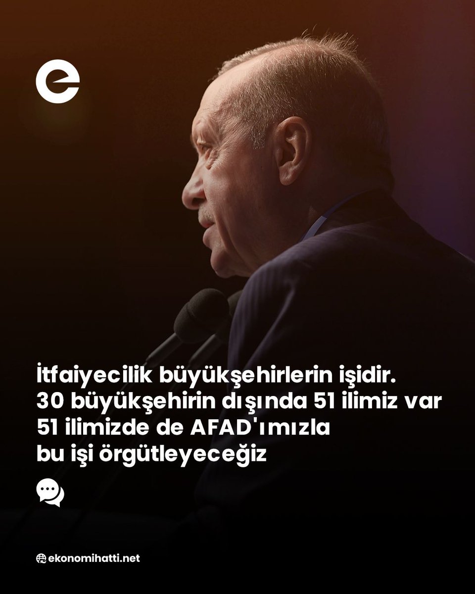⭕️ Cumhurbaşkanı Erdoğan:

🗣️ "İtfaiyecilik büyükşehirlerin işidir

30 büyükşehirin dışında 51 ilimiz var. 51 ilimizde de AFAD'ımızla bu işi örgütleyeceğiz”