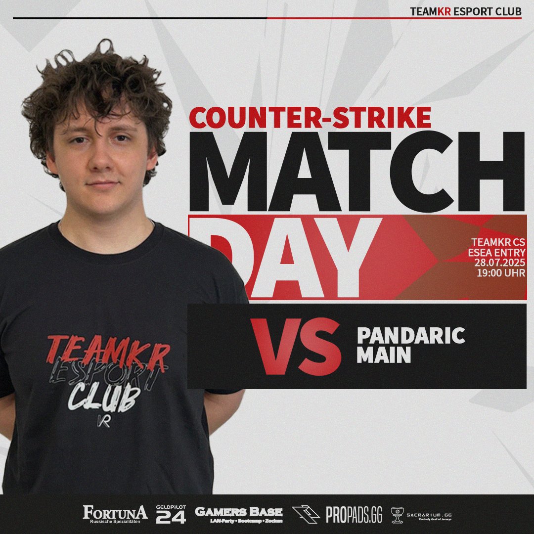 [ CS | Matchday ]

Falls wir uns irren, tut es uns leid. Aber ist glaube heute gibt es das erste offizielle Match zwischen <a href="/PandaricEsports/">Pandaric</a> und teamKR?

Wo? Bei <a href="/TaiKahar/">Tai Kahar</a> im Stream!

🏆 ESEA Entry
🆚 Pandaric Main
⏰ 19:00 Uhr
📺 ttv/taikahar
🎙️ Tai Kahar

#esea #esport #cs2