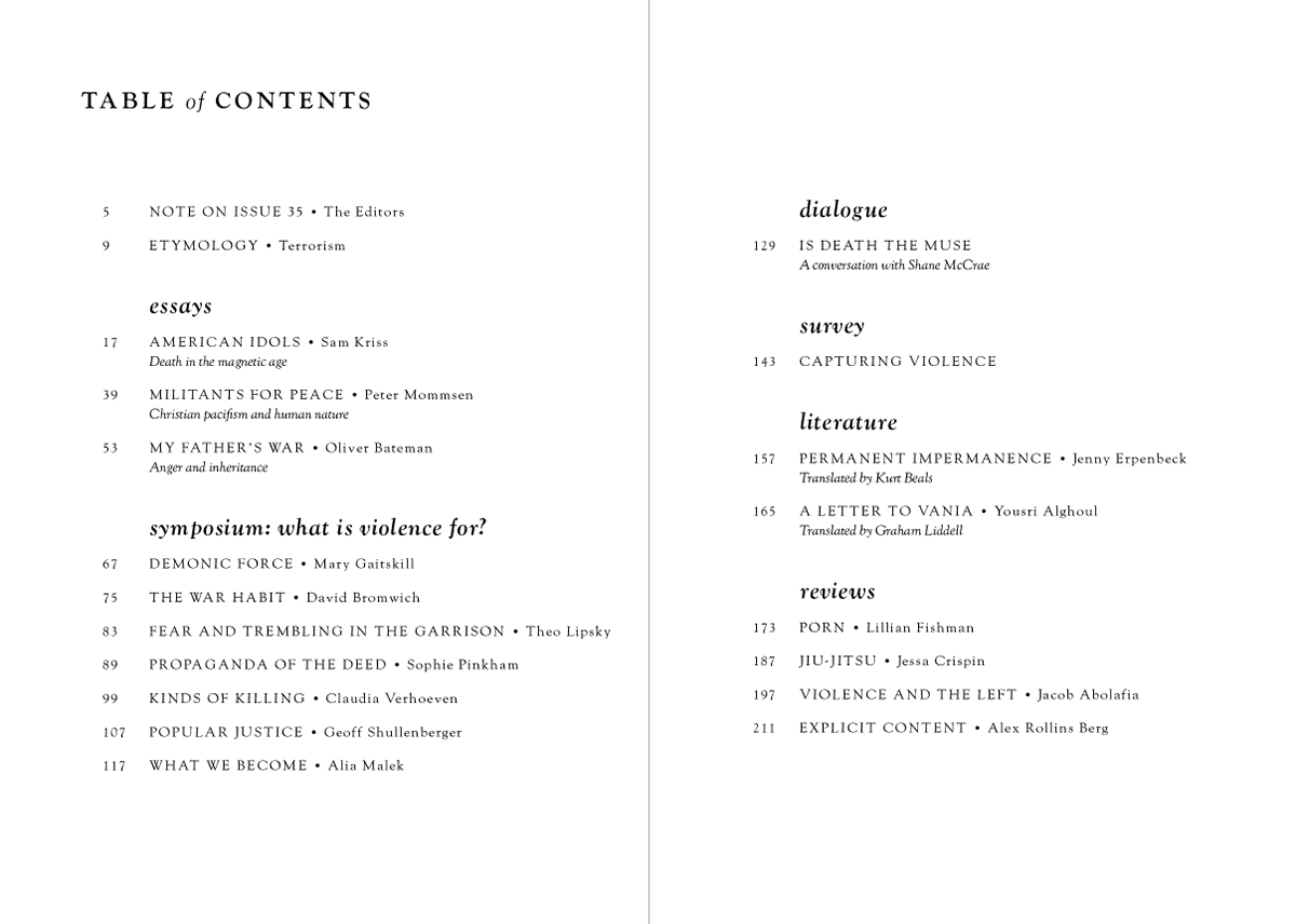 Issue 35: What is violence for? | Coming soon.