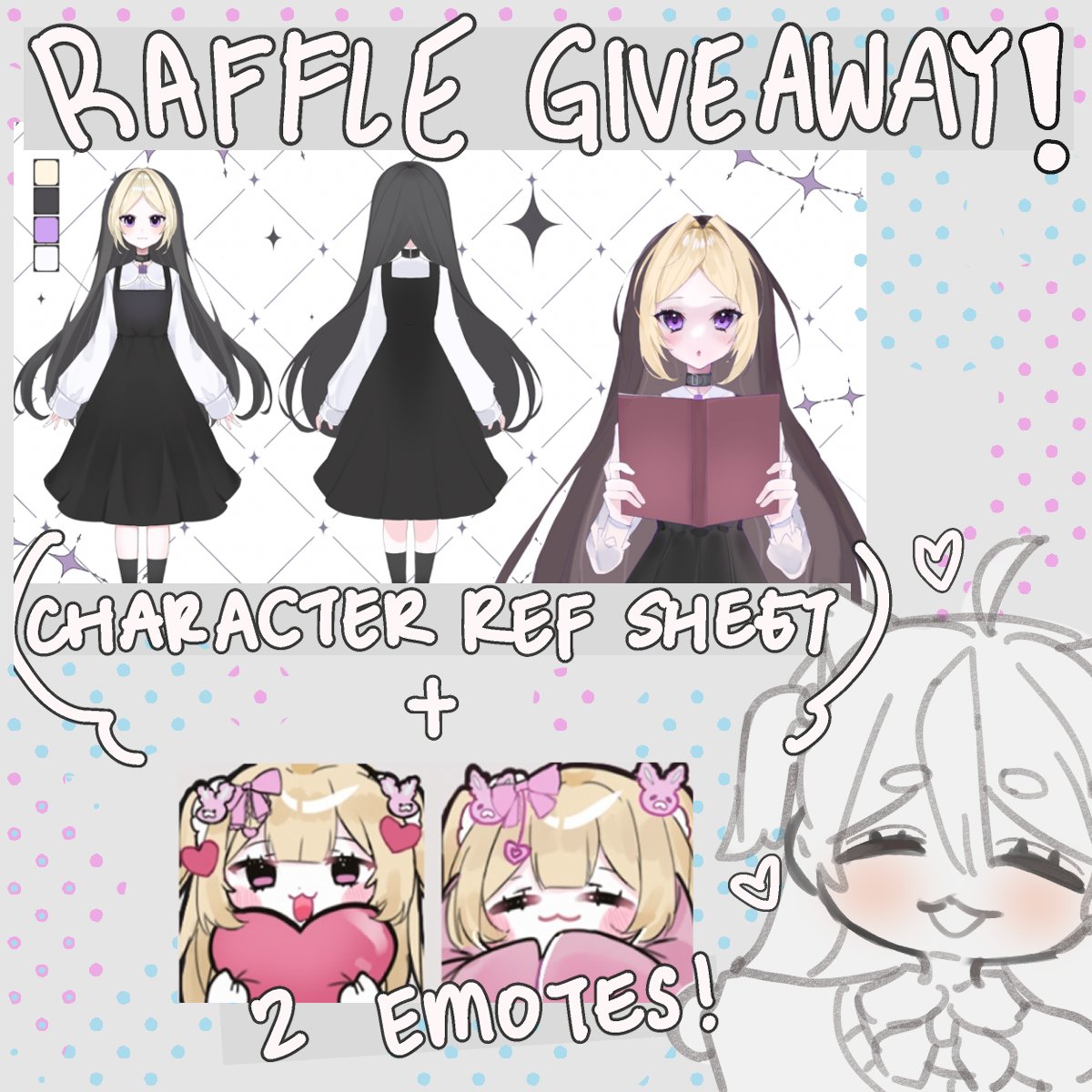 ✦ 100 followers raffles giveaway ✦
⬇️
🎀1 character reference sheet + 2 emotes!

🎀rules:
✦ follow me
✦ repost and like the post
✦ drop your png!

deadline: 10 august ( ´ ▽ ` ) - i will pick 2 winners! 

have fun!! im super excited to do this!! 

#raffle #Giveaway #Vtuber