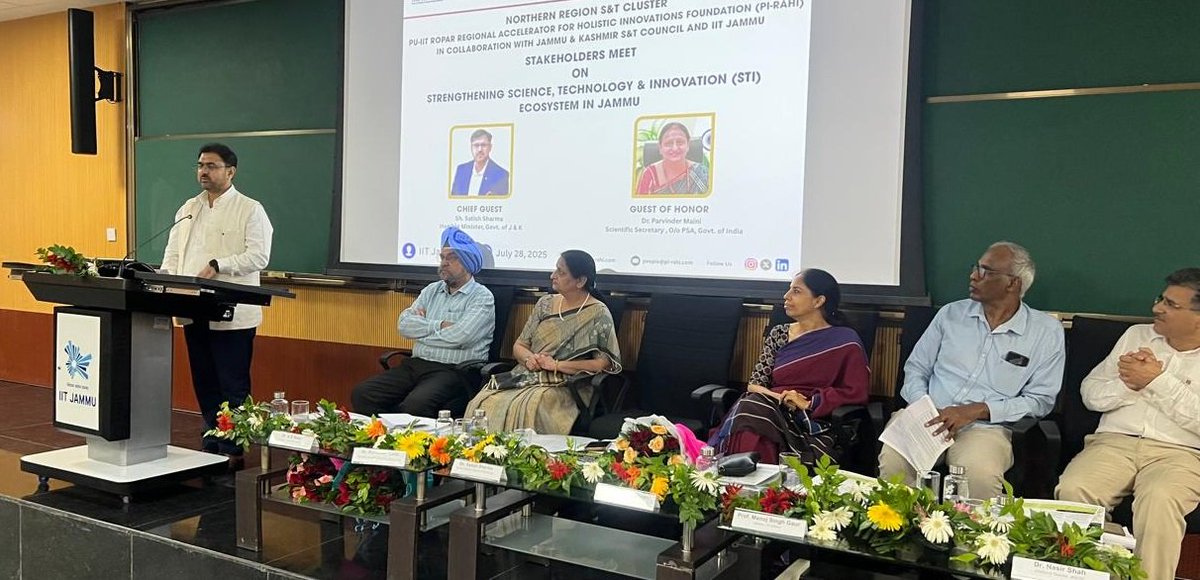 Minister Satish Sharma inaugurated a Stakeholders Meet on Science, Technology &amp; Innovation at IIT Jammu and launched 3 key initiatives—GINI, Innovation Ambassadors, and SPARK-J&amp;K—to boost research, startups, and grassroots innovation in the UT. #Innovation #JammuAndKashmir