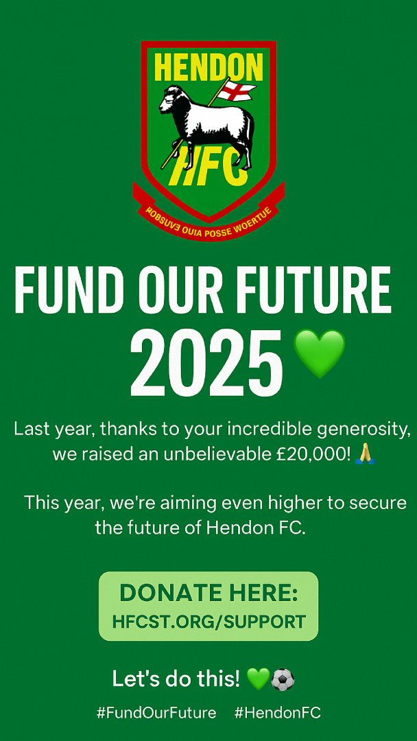 HendonFC's tweet image. Donate now: f.mtr.cool/pgvpjhuuhx
Let’s #FundOurFuture 💚

#HendonFC | #UpTheDons