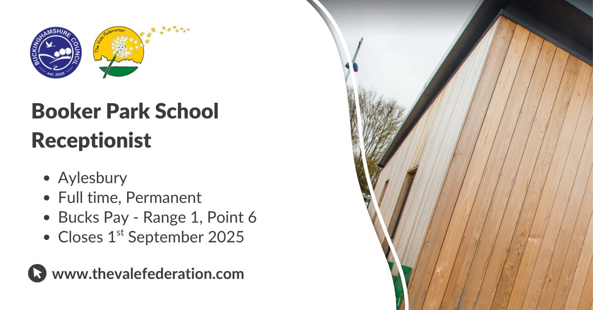 Would you like to become part of a team that helps transform a child’s life? Booker Park School seek to appoint a receptionist to work with their wonderful Admin Team. Find out more: ow.ly/wzqq50Ww6h1

#Receptionist #JobsinSchools #Education