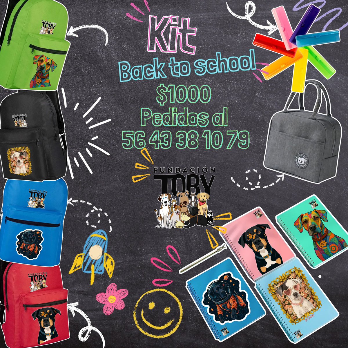 Mi hermosa familia Toby, recuerden que tenemos el kit de regreso a clases!!!

El paquete incluye: 

🖤 Mochila
💜 Estuche
💛 Lonchera
💚 1 libreta
💙 Plumas

📦 Todo por $1,000 pesos, y cada compra nos ayuda a seguir cuidando a los animales rescatados del refugio.

💬 Si pueden