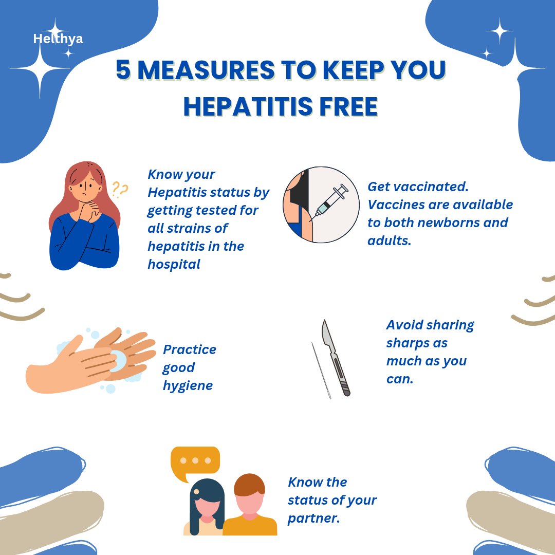 icodehelthya's tweet photo. Today is #WorldHepatitisDay.
Here are 5 ways to protect yourself from this silent killer 👇

✔️ Get tested for all hepatitis strains
✔️ Get vaccinated (newborns &amp; adults)
✔️ Wash your hand
✔️ Don’t share sharps
✔️ Know your partner’s status (Hep B spreads sexually) https://t.co/fgYaVqPjPV