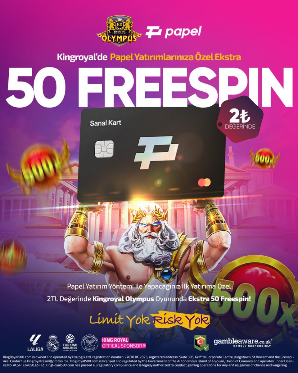 PAPEL ile Yatır, Freespin’i Kap! ⚡️

⚡️ Papel ile 500 TL ve üzeri ilk yatırımını yap

⚡️ KingRoyal Olympus’ta geçerli

⚡ 2 TL değerinde 50 Freespin kazan!
🔗 Güncel giriş: t.ly/kingroyaltwt

#sekabet #jojobet #matbet #bets10 #casibom #grandpashabet #dizipal #marsbahis