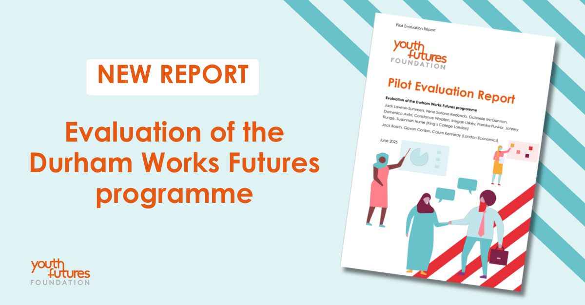 Youth Futures Foundation (@yf_foundation) on Twitter photo Weāve published our evaluation report of <a href="/DurhamCouncil/">Durham County Council</a>ās Durham Works Futures programme, which supports young people at risk of becoming NEET.
Find out more:
youthfuturesfoundation.org/publication/pi⦠Weāve published our evaluation report of <a href="/DurhamCouncil/">Durham County Council</a>ās Durham Works Futures programme, which supports young people at risk of becoming NEET.
Find out more:
youthfuturesfoundation.org/publication/piā¦